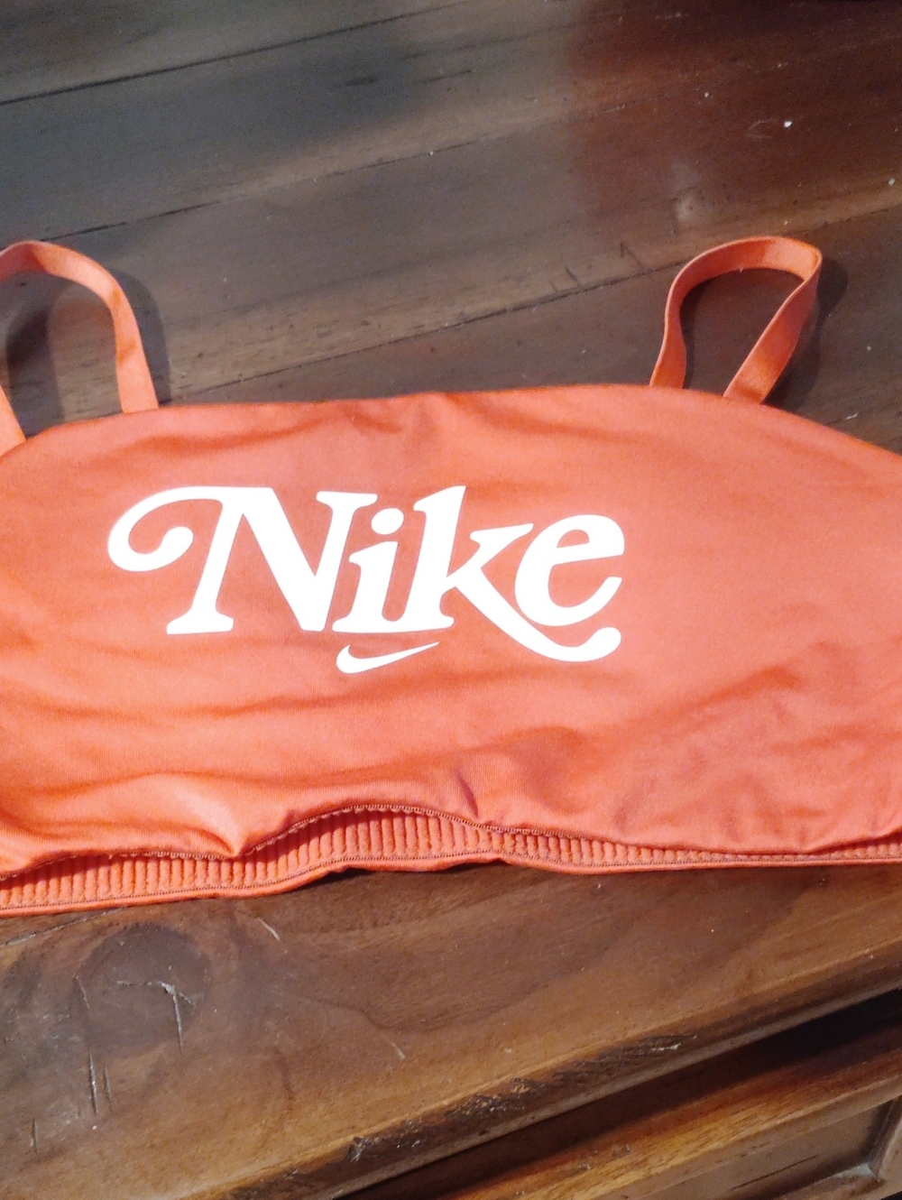 Nike Coral-Orange Sports Bra with White Logo